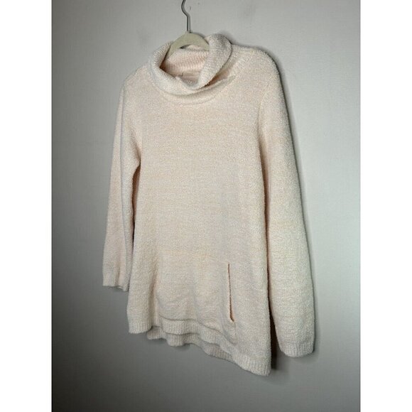Soft Surroundings Cozy Sweatshirt Pink Cowl Neck Kangaroo Pockets Size Medium - Picture 2 of 12